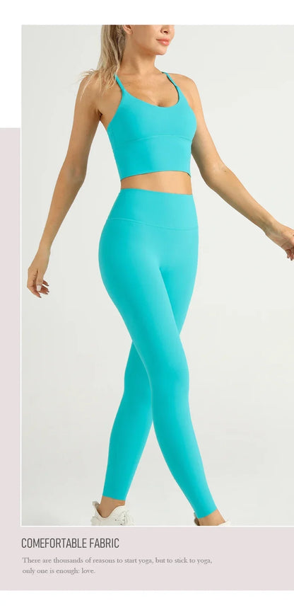 2-Piece Women’s Yoga Tracksuit – Athletic Pilates Fitness Set with Sports Bra & Leggings for Gym Workout