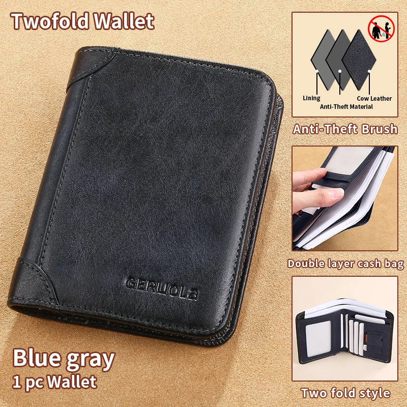 GERUOLA Slim RFID Genuine Leather Wallet for Men – Multifunctional Credit Card & ID Holder, Dark Brown Minimalist Bifold Wallet