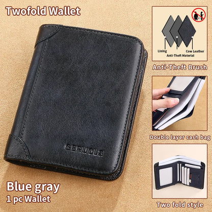 GERUOLA Slim RFID Genuine Leather Wallet for Men – Multifunctional Credit Card & ID Holder, Dark Brown Minimalist Bifold Wallet