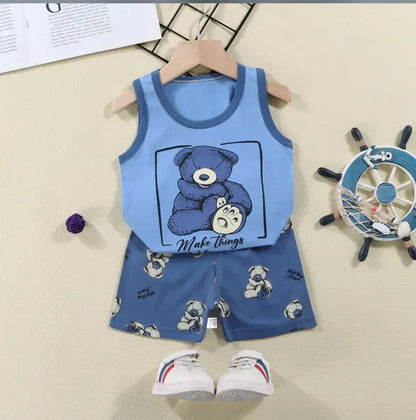 2PCS Kids Summer Vest Set – Cotton Sleeveless T-Shirt & Shorts for Boys & Girls Baby Clothes