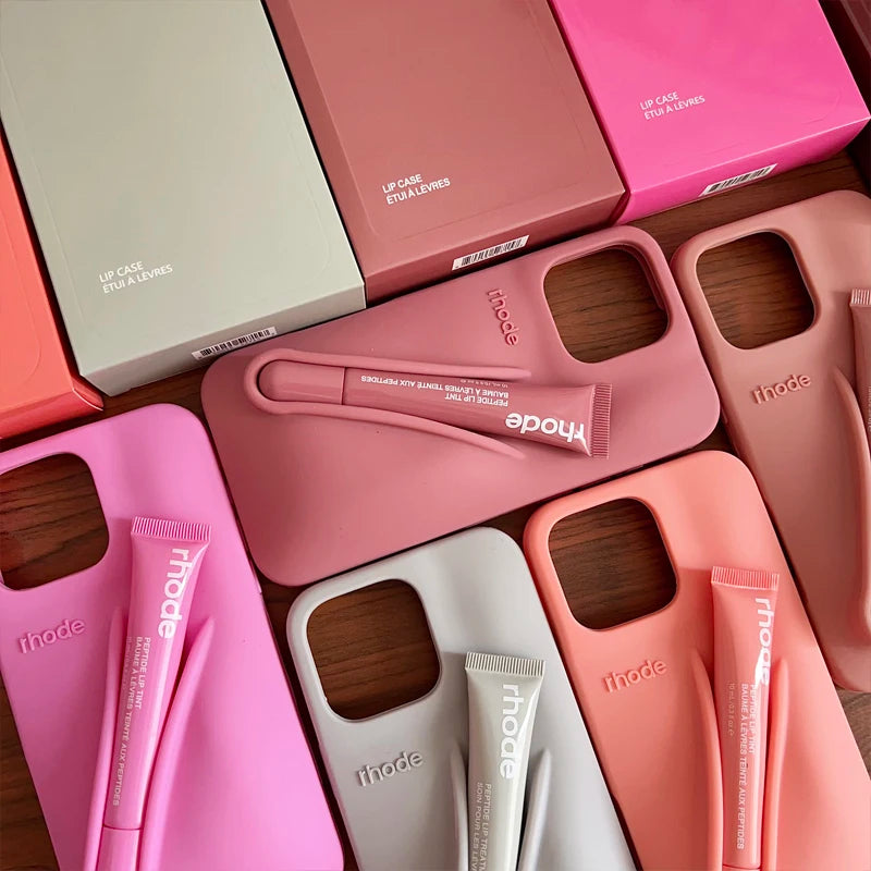Rhode Lip Gloss iPhone Case - Silicone Protective Cover with Box Design for iPhone 17 Air 16 15 14 13 12 Pro Max Plus