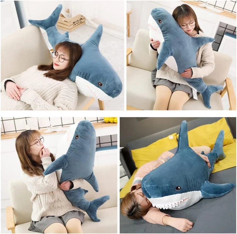 Shark Plush Toy Pillow - Soft Stuffed Sea Animal Birthday Gift and Cute Room Decor for Kids
