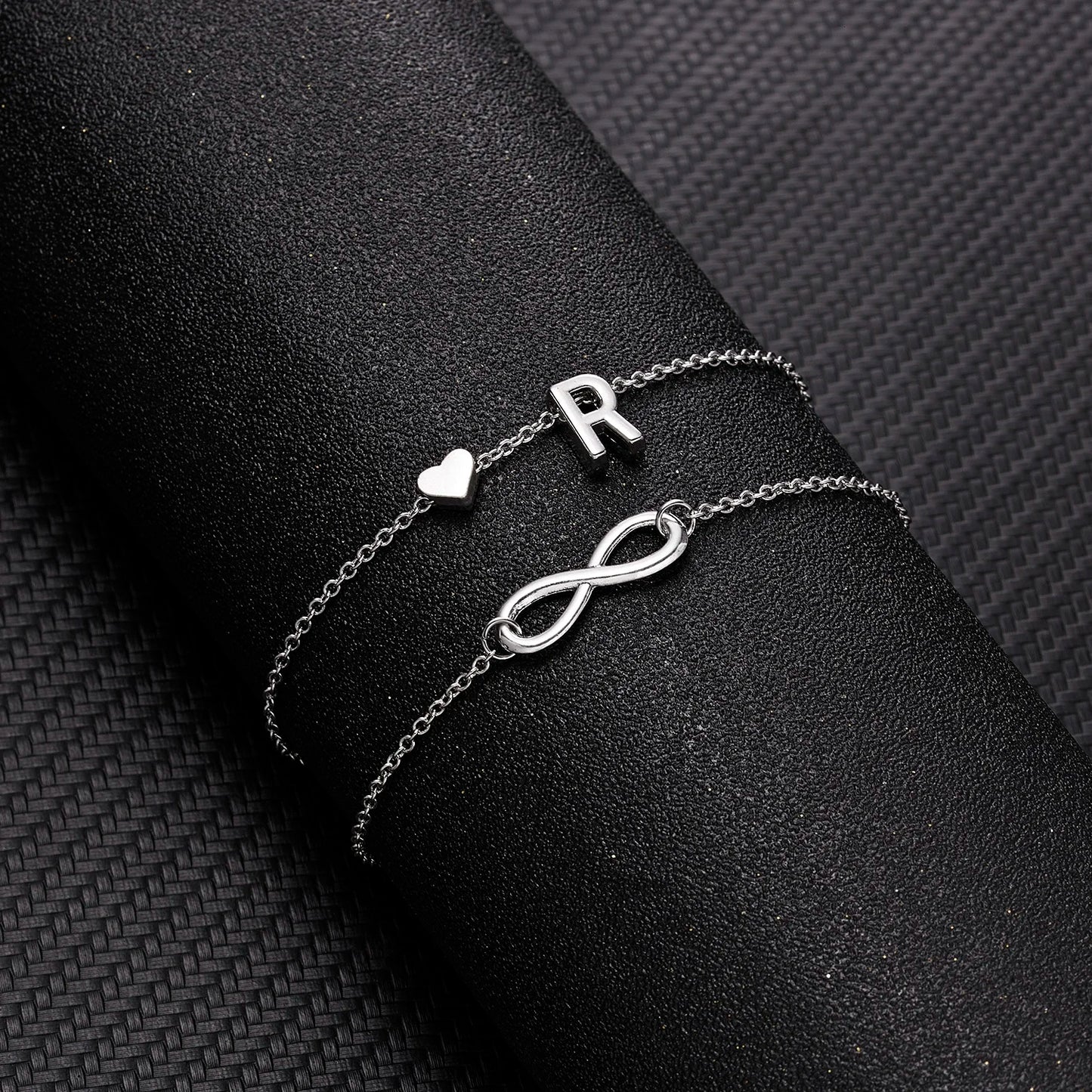 Bohemia A-Z Letter Initial Anklet for Women - Silver Heart Initial Anklet Bracelet, Beach Party & Travel Foot Jewelry