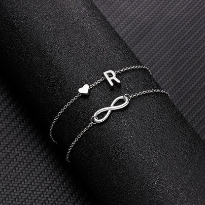 Bohemia A-Z Letter Initial Anklet for Women - Silver Heart Initial Anklet Bracelet, Beach Party & Travel Foot Jewelry
