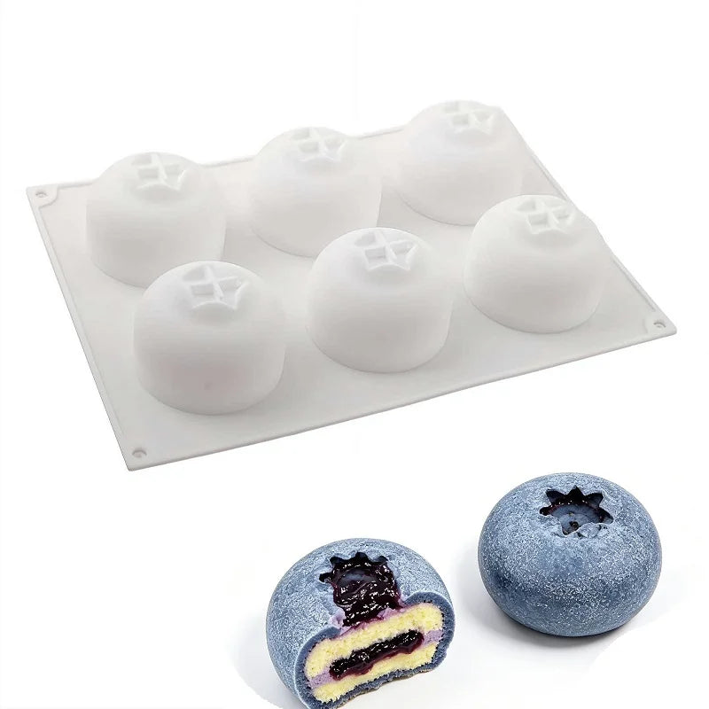 Blueberry Mousse Cake Silicone Mold – 1/6-Cavity Fruit-Shaped Baking Mold for Chocolate, Pudding, and Desserts