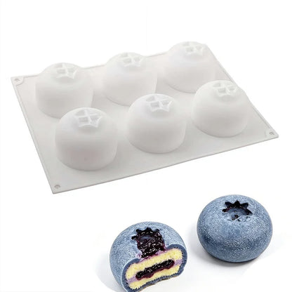 Blueberry Mousse Cake Silicone Mold – 1/6-Cavity Fruit-Shaped Baking Mold for Chocolate, Pudding, and Desserts