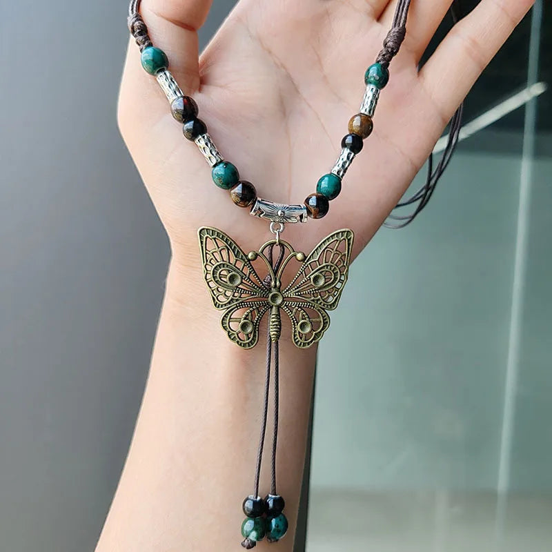 Vintage Butterfly Ceramic Necklace - Handmade Ethnic China-Chic Collar Chain Jewelry for Women’s Vacation Style