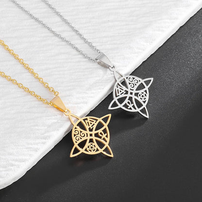 Witchcraft Witch Knot Necklace - Irish Trinity Knot Triple Spiral Pendant, Stainless Steel Ankh Cross Pentagram Amulet Jewelry