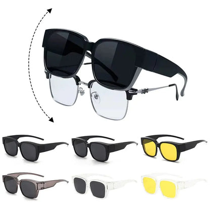 UV Protection Fit Over Glasses Sunglasses - Polarized Wrap Around Square Shades | Wearable Over Prescription Glasses