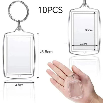 Transparent Photo Frame Keychain - Acrylic Snap-In Custom Picture Pendant with Tassel, 10-Piece Set