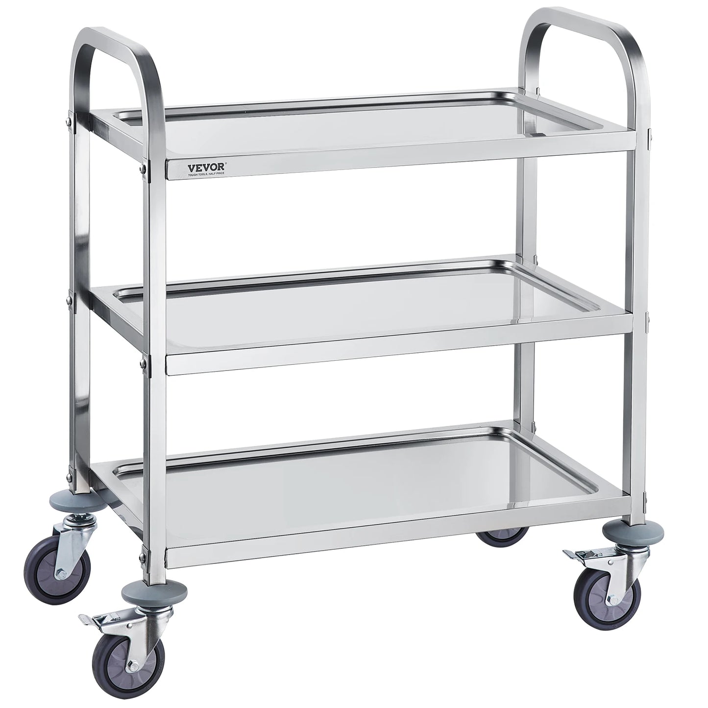 VEVOR Stainless Steel Lab Utility Cart – 1/2/3 Tier Medical & Kitchen Cart with Lockable Wheels