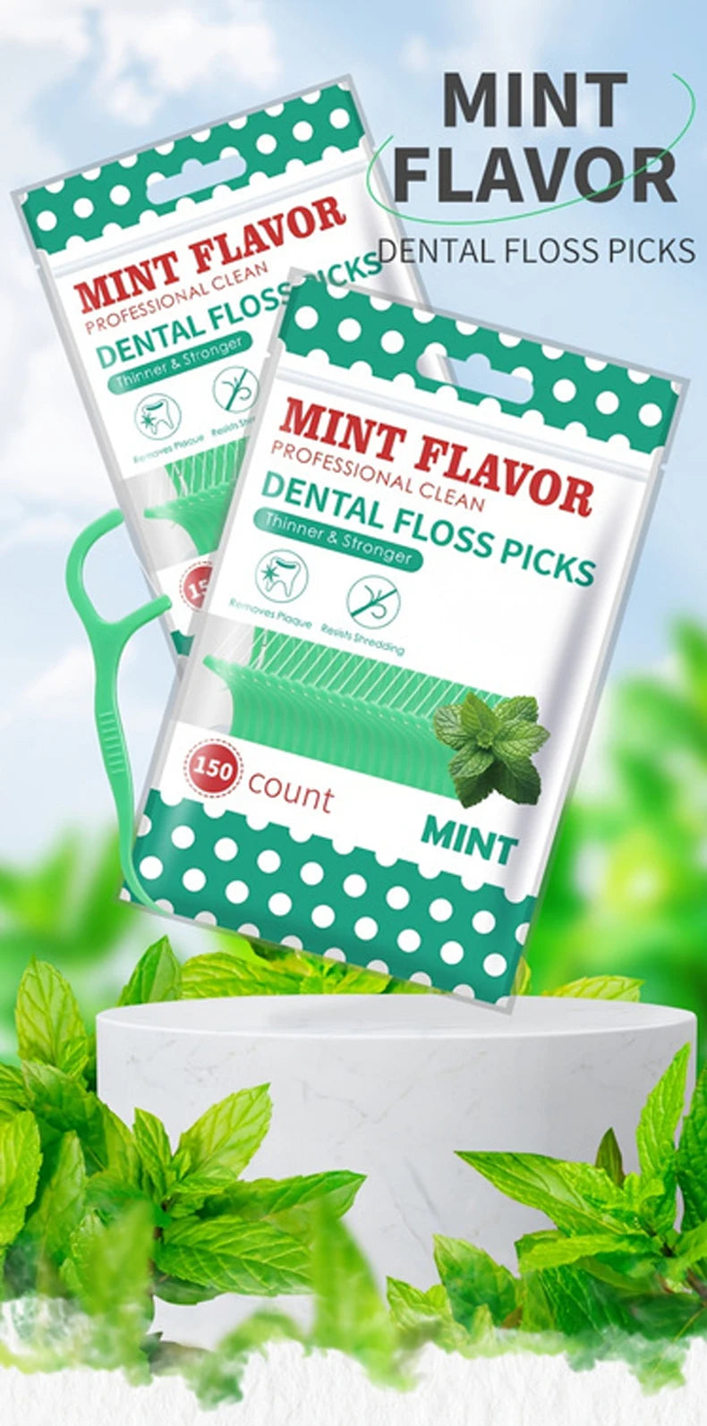 50/150/300PCS Mint & Original Dental Floss Picks – Interdental Cleaning Tools in Two Styles