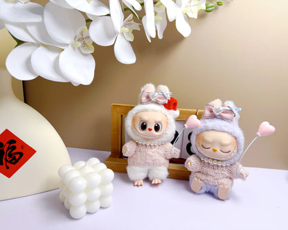 17cm Labubu Plush Doll Clothes – Macaron Outfit, Hair Accessories, DIY Clothing for V1 V2 Dolls & Kids Gift
