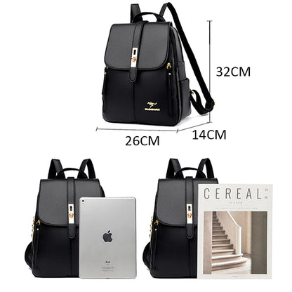 Luxury Leather Backpack for Women - Vintage Black Daypack, Casual School Bag for Girls, Mochila Rucksack Style