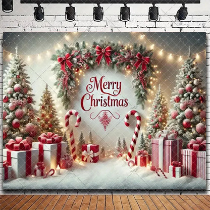 Merry Christmas Backdrop 2026 – Santa, Snowman & Xmas Tree Background for Family Party, Baby Shower & Photo Props