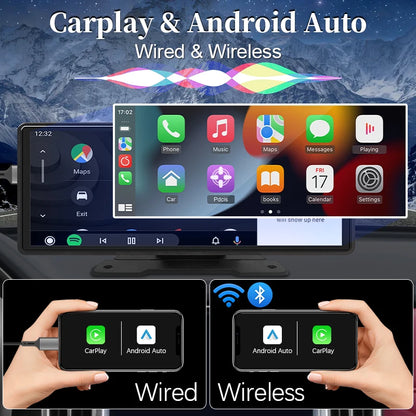 10.26” Car Mirror Multimedia Player – Wireless CarPlay & Android Auto Touch Screen with Bluetooth, AUX & USB Support