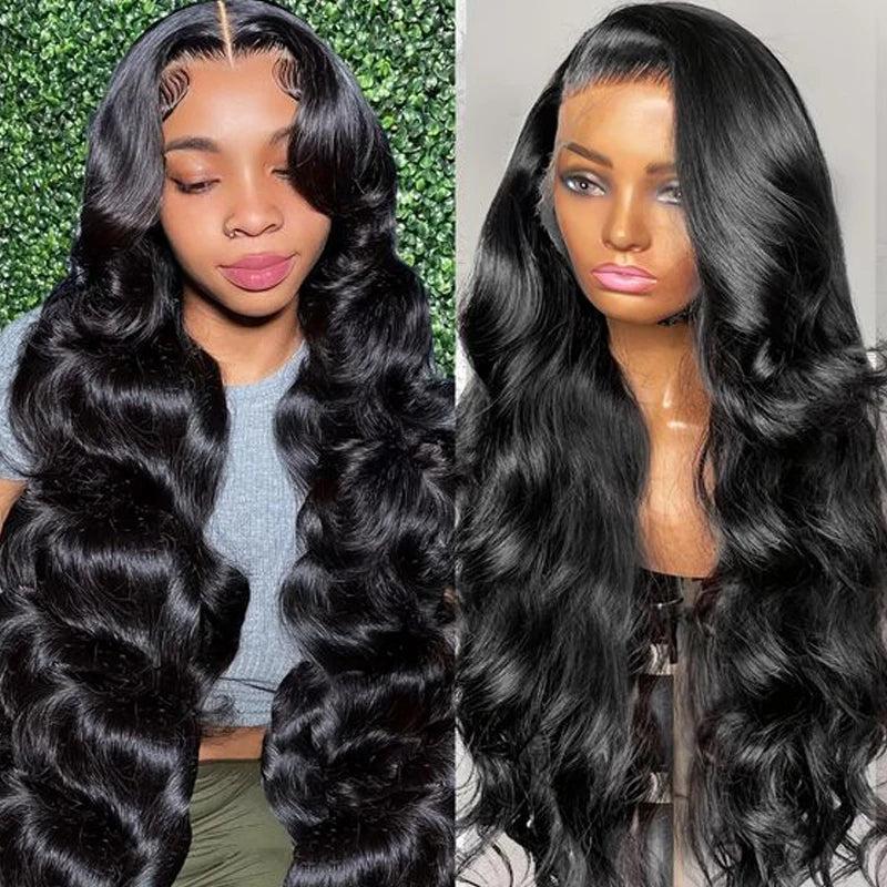 Body Wave Lace Front Wig – 13x6 & 13x4 Pre-Plucked Human Hair, 200% Density with Baby Hair, Natural Black for Women
