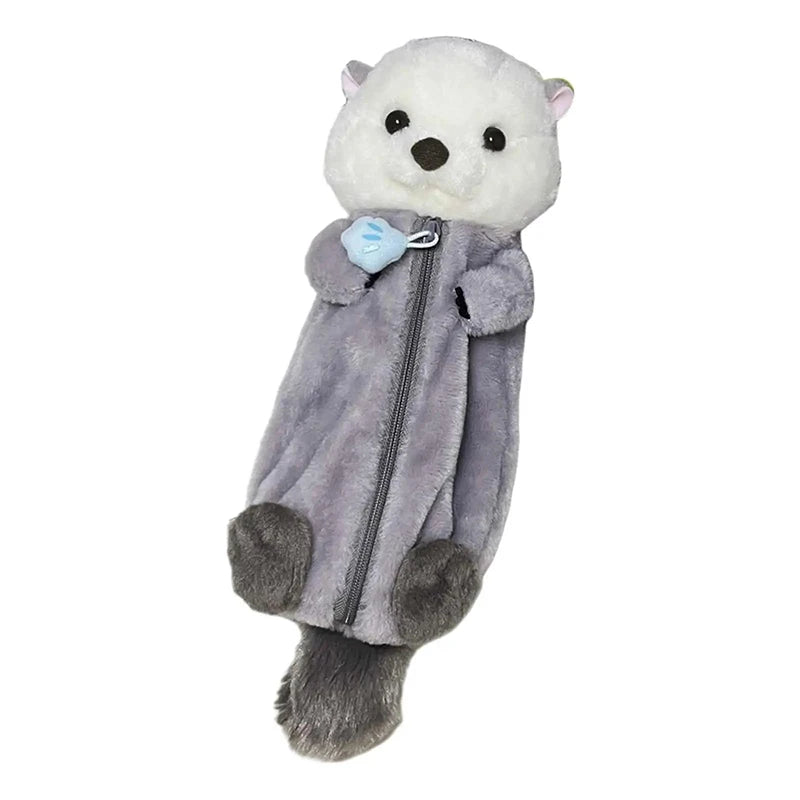 Cartoon Plush Sea Otter Pencil Case – Soft Pen Pouch & Makeup Bag, Portable School Supplies Holder