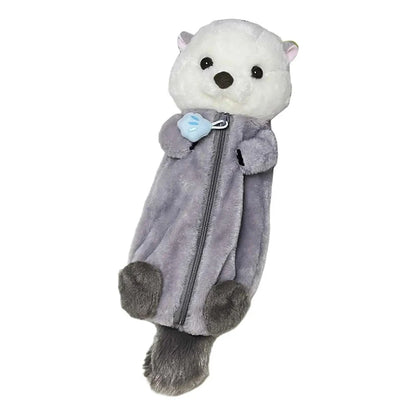 Cartoon Plush Sea Otter Pencil Case – Soft Pen Pouch & Makeup Bag, Portable School Supplies Holder