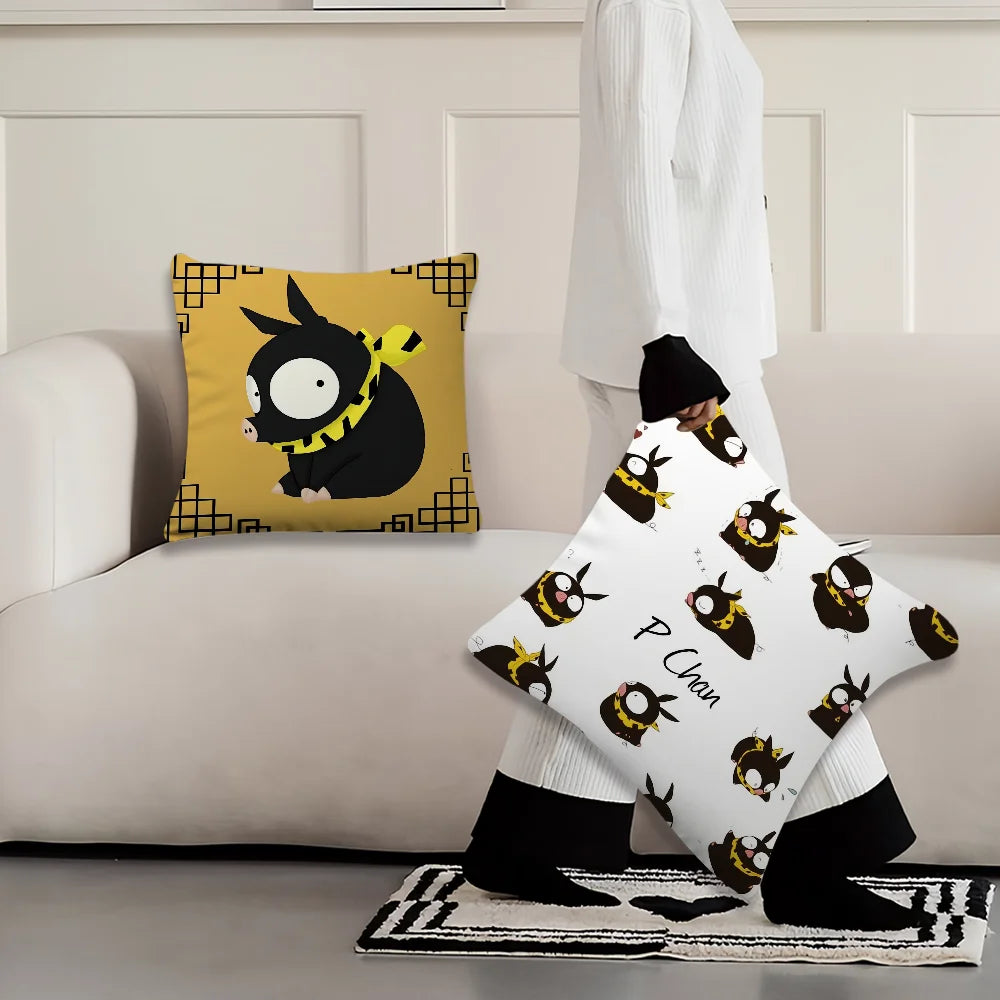 Anime Cute Ranma P-chan & Ryoga Pig Cushion Cover – Sofa, Bedroom & Office Pillow Case for Nap Time