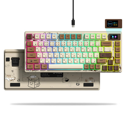 Wired Mechanical Gaming Keyboard with OLED Display – Hot-Swappable Pudding Keycaps, Full RGB Backlit for PC & Laptop