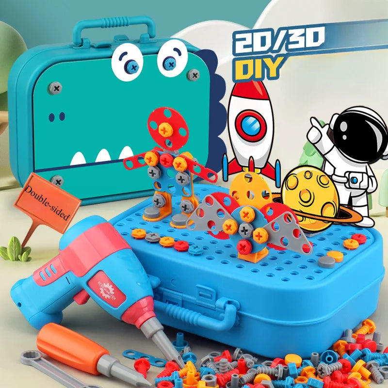 211PCS Kids Pretend Tool Kit - DIY Repair Toolbox with Toy Screwdriver & Educational Montessori Learning Games
