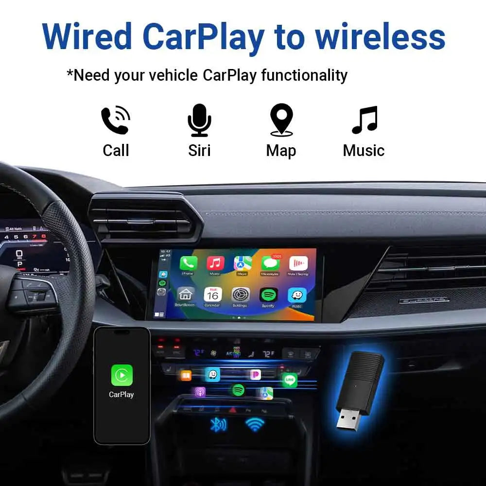 Ottomotion MINI Wireless CarPlay Adapter for iPhone - USB Connection, Compatible with Hyundai, VW, Mazda, Toyota, Kia, Ford, Chery