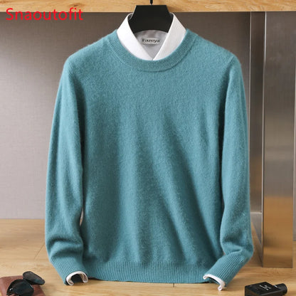 Men's Pure Mink Cashmere Sweater - Luxury O-Neck Long Sleeve Knit Pullover For Autumn & Winter Fashion