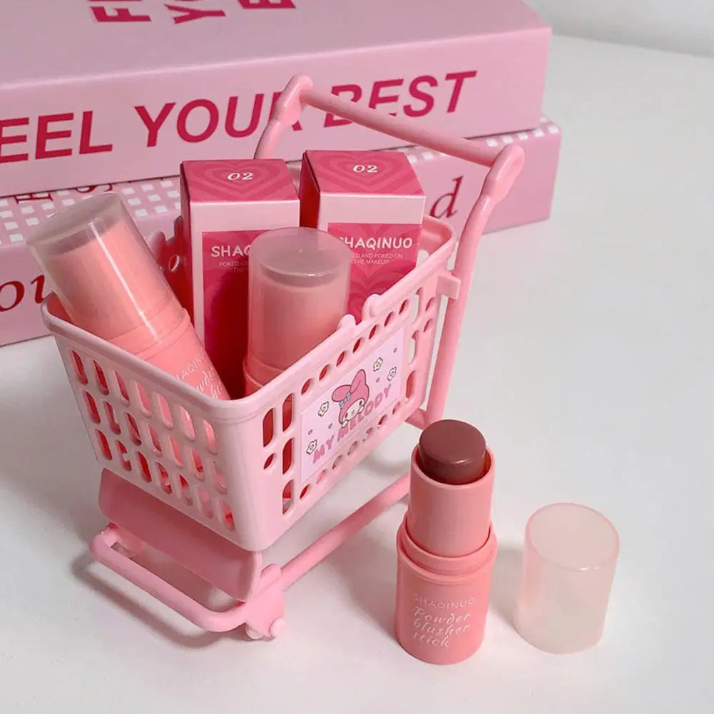 3-in-1 Monochrome Blusher Stick - Cheek & Lip Tinted, Durable Matte Rouge Powder for Natural Contour & Makeup Cosmetics