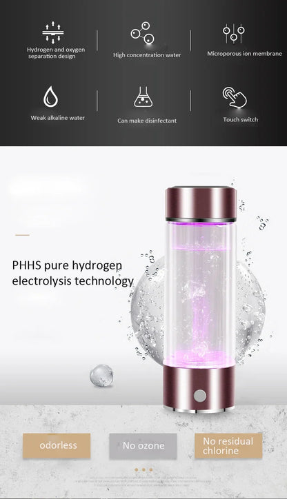 SPE/PEM Portable Hydrogen Water Generator – Alkaline Ionizer Bottle for Pure H2 Rich Electrolyzed Drinking Water