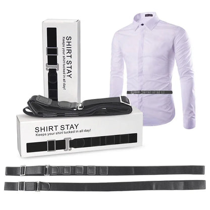 Black Shirt Stay Belt: Adjustable Elastic Non-Slip Wrinkle-Proof Shirt Holder Strap Lock Belt for Men and Women