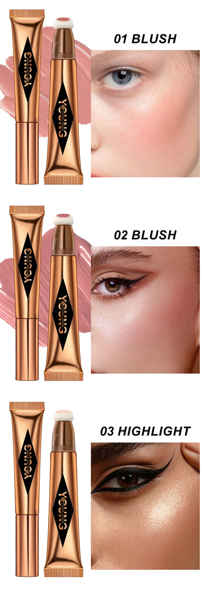 YOUNG VISION Air Cushion Powder Blusher - High Gloss Stick Rouge Makeup Liquid, 6 Color Options