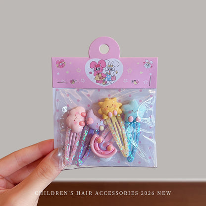 5-Piece Glitter Cartoon Hair Clip Set - Cute Sequin Star and Rabbit BB Clips for Baby Girls and Toddlers