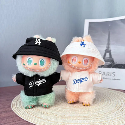 Labubu 15-17cm Doll Sports Outfit – LA Baseball & Trendy Tennis/Badminton Clothing, T-Shirt & Cargo Pants Set