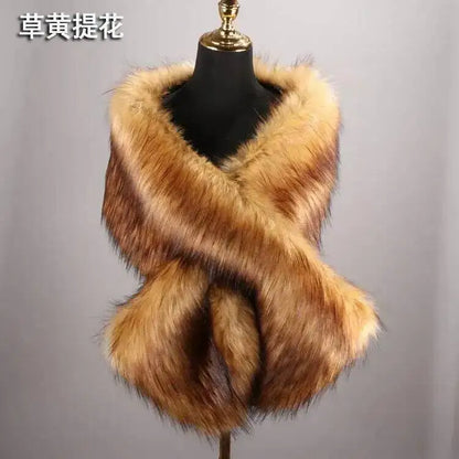 32-Color Luxury Faux Fox Fur Shawl – Women’s Plush Winter Scarf, Wrap & Cape for Wedding & Coat