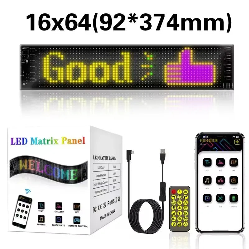 LED Scrolling Advertising Sign - Flexible Bluetooth Display with App-Controlled Text, Patterns & Animations