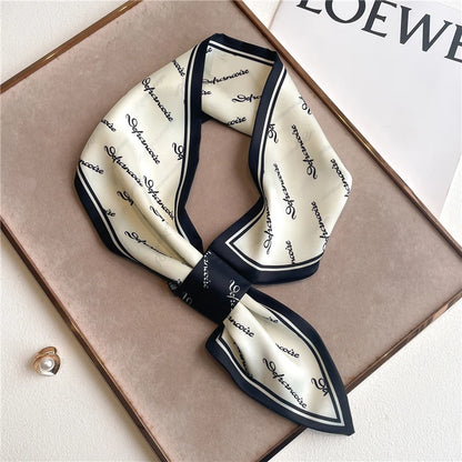 Luxury Silk Scarf for Women – Striped Print Neckerchief, Wrist Towel, and Korean Style Band for Spring/Summer 2023
