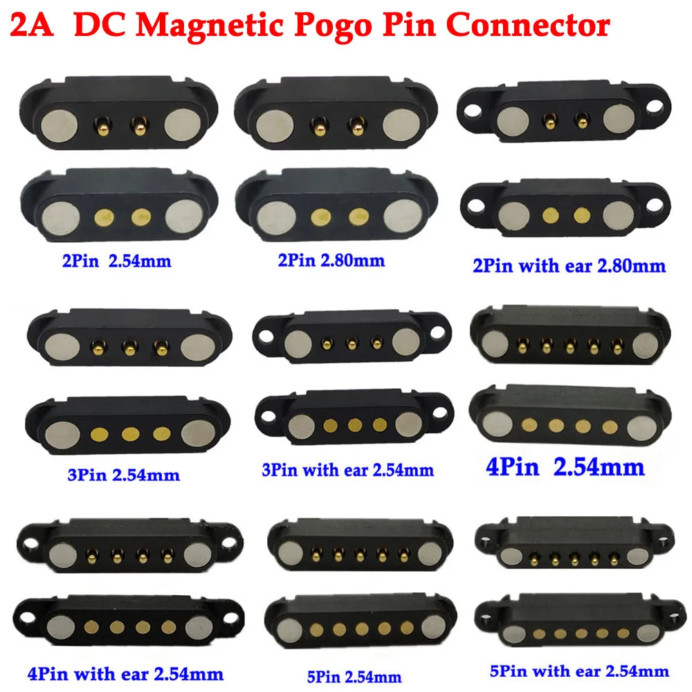 2A DC Magnetic Pogo Pin Connector Set - 2Pin 3Pin 4Pin 5Pin Spring Loaded Male Female Power Socket for Electronics Projects