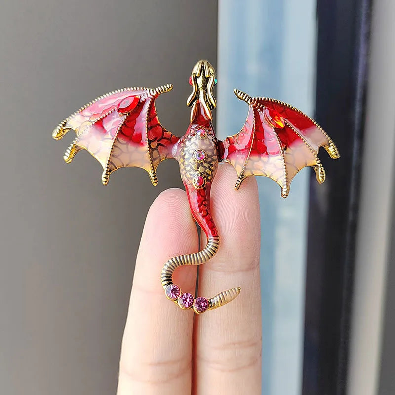 Rhinestone Dragon Enamel Brooch - Elegant Flying Dragon Lapel Pin for Men and Women, Suits, Parties, and Everyday Style