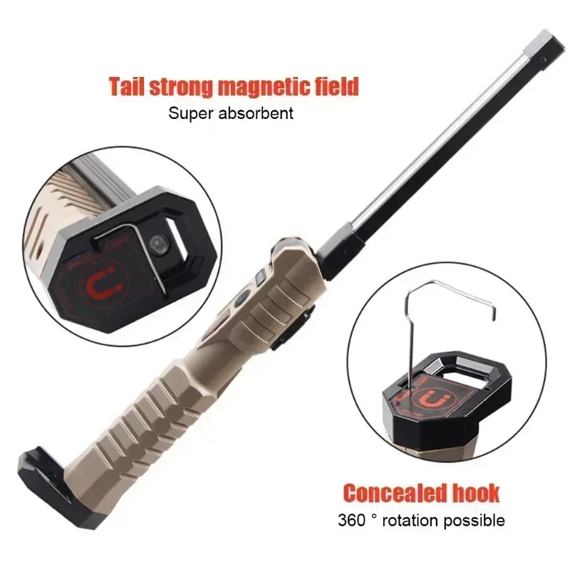 Folding COB XPE LED Work Light - Rechargeable Handheld Flashlight with SOS Strobe for Car Inspection & Emergency Use