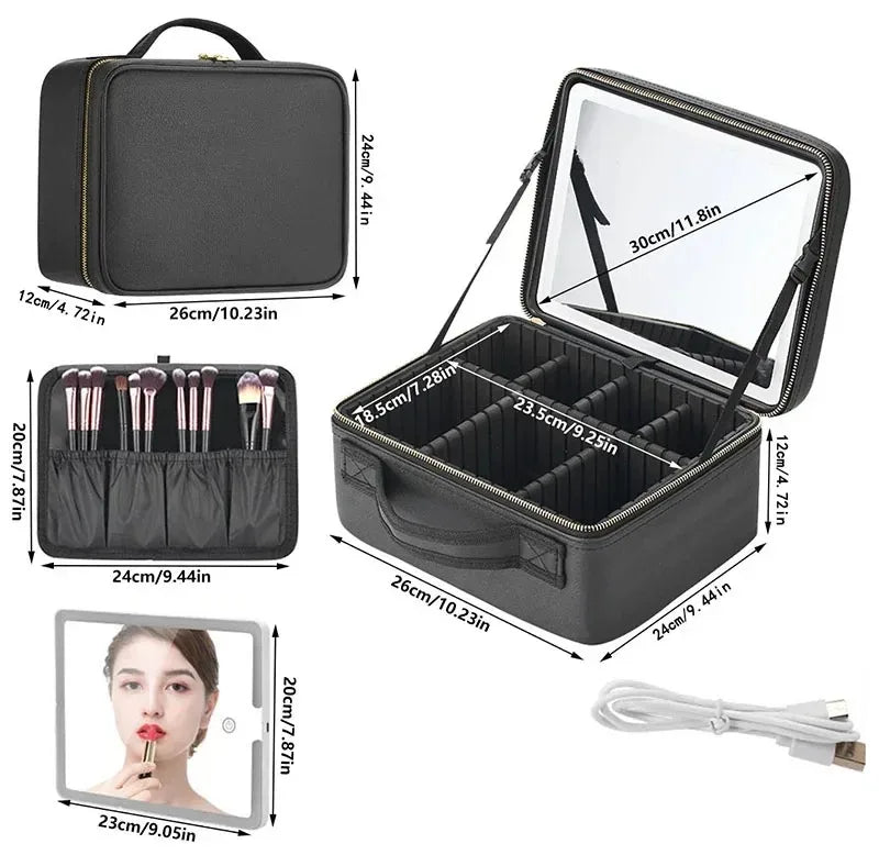 Smart LED Cosmetic Case with Mirror, Large Capacity Travel Makeup Bag for Women, Skincare & Beauty Organizer