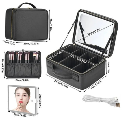 Smart LED Cosmetic Case with Mirror, Large Capacity Travel Makeup Bag for Women, Skincare & Beauty Organizer