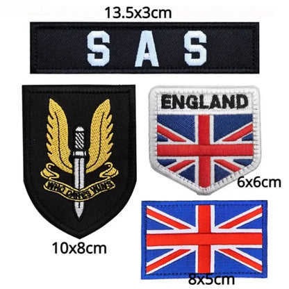 England Flag Embroidered Arm Badge – SAS Special Air Service Hook & Loop Patch, Task Force 141 Tactical Cloth Emblem Stickers