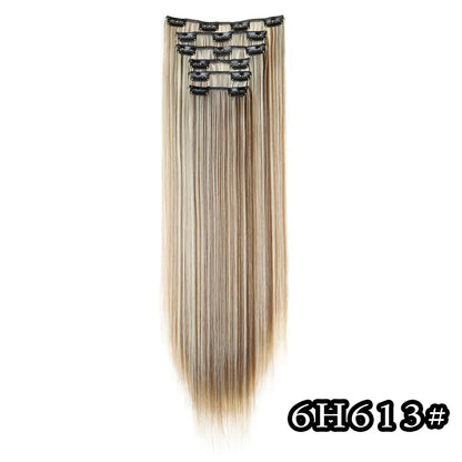 24-Inch 16 Clips-in Hair Extensions – Long Straight Synthetic Blonde & Black Hairpieces, Heat Resistant for Daily Use