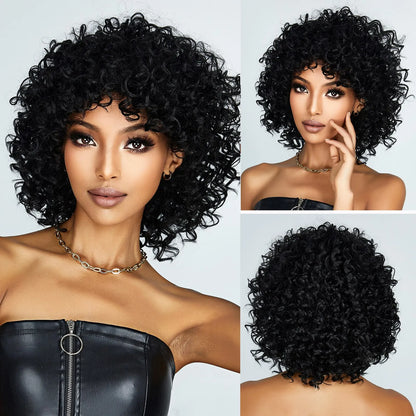 Brown Blonde Curly Synthetic Wig - Short Kinky Curly Afro Wig for Women, Glueless Cosplay Style