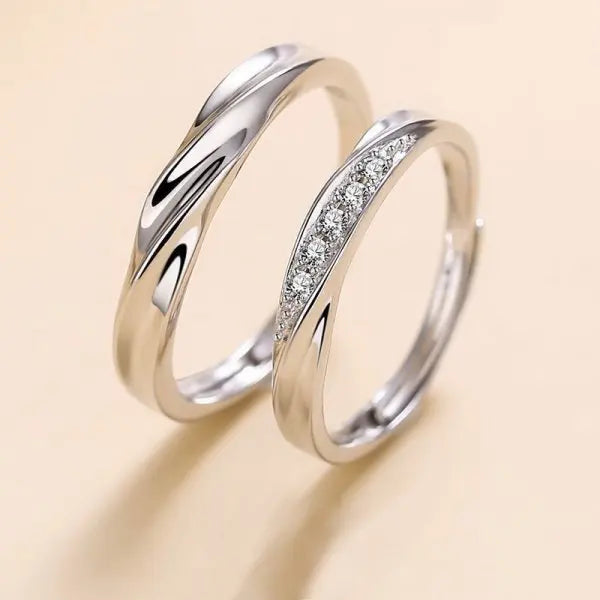 Luxury Zircon Couple Rings - Shiny Crown, Flower & Heart Design for Women & Men, Promise & Anniversary Wedding Jewelry