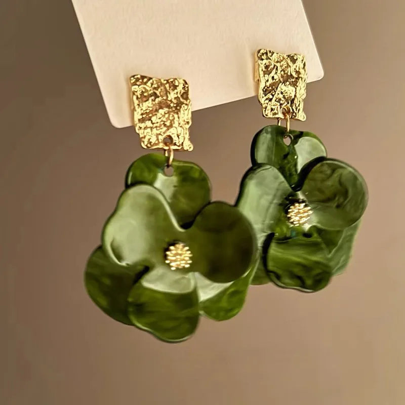 Vintage Acrylic Flower Dangle Earrings – Luxury Alloy Pendant Jewelry for Women