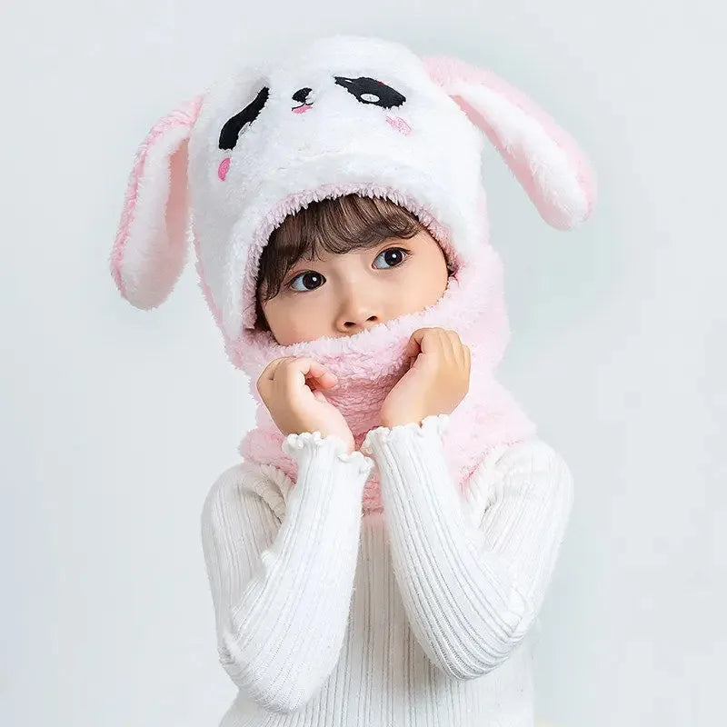 Fashionable Autumn & Winter Children's Cartoon Hat & Scarf Set - Double Layer Wool Warm Hat for Boys & Girls