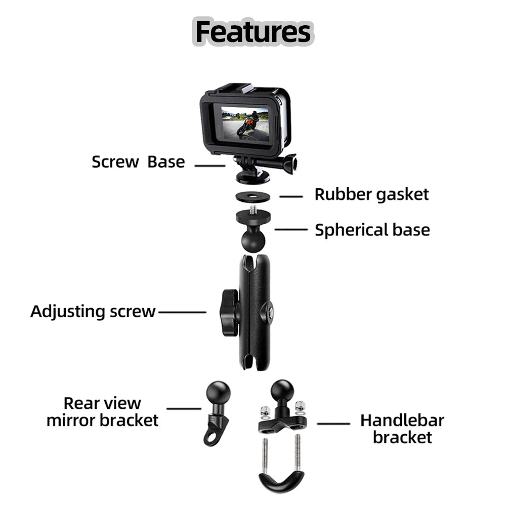 Motorcycle Handlebar & Mirror Mount – GoPro 13/12/11/10/9, Insta360, SJCAM & DJI Osmo Action Camera Bicycle & Bike Bracket Accessories Holder