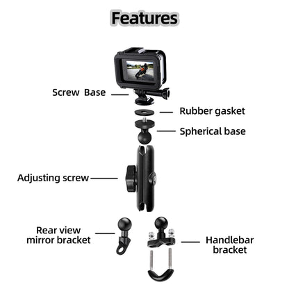 Motorcycle Handlebar & Mirror Mount – GoPro 13/12/11/10/9, Insta360, SJCAM & DJI Osmo Action Camera Bicycle & Bike Bracket Accessories Holder